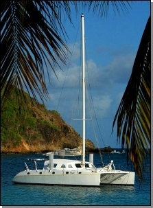 Catamaran Kawai au mouillage de Salt Whistle Bay  Mayreau